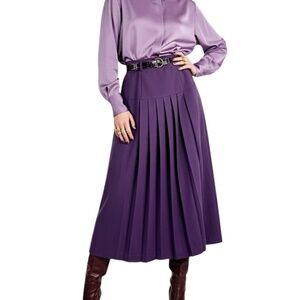 NWT Vintage 80s Canadian made purple pleated belted old money midi maxi skirt 16